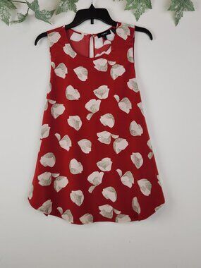 Theory Women's Size L Silk Zabetha Harper Print Red Sleeveless Tunic Top Blouse